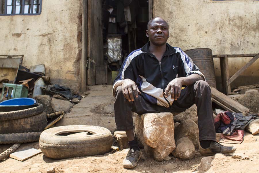 This 40 year-old man became disabled at the age of one year old from quinniamax injection. He has a tricycle but it is broken at the moment and has no money to repair it. Therefore, he is crawling now. He spends most of his days in a small little room repairing shoes. If he needs to get to a place, he will try to catch a motorcycle and pay him to take him to places. This man has never attended school not only because he had no money but also because it was too difficult for him to commute to school. Like many other persons with mobility disability, he pays someone to bring water to him.